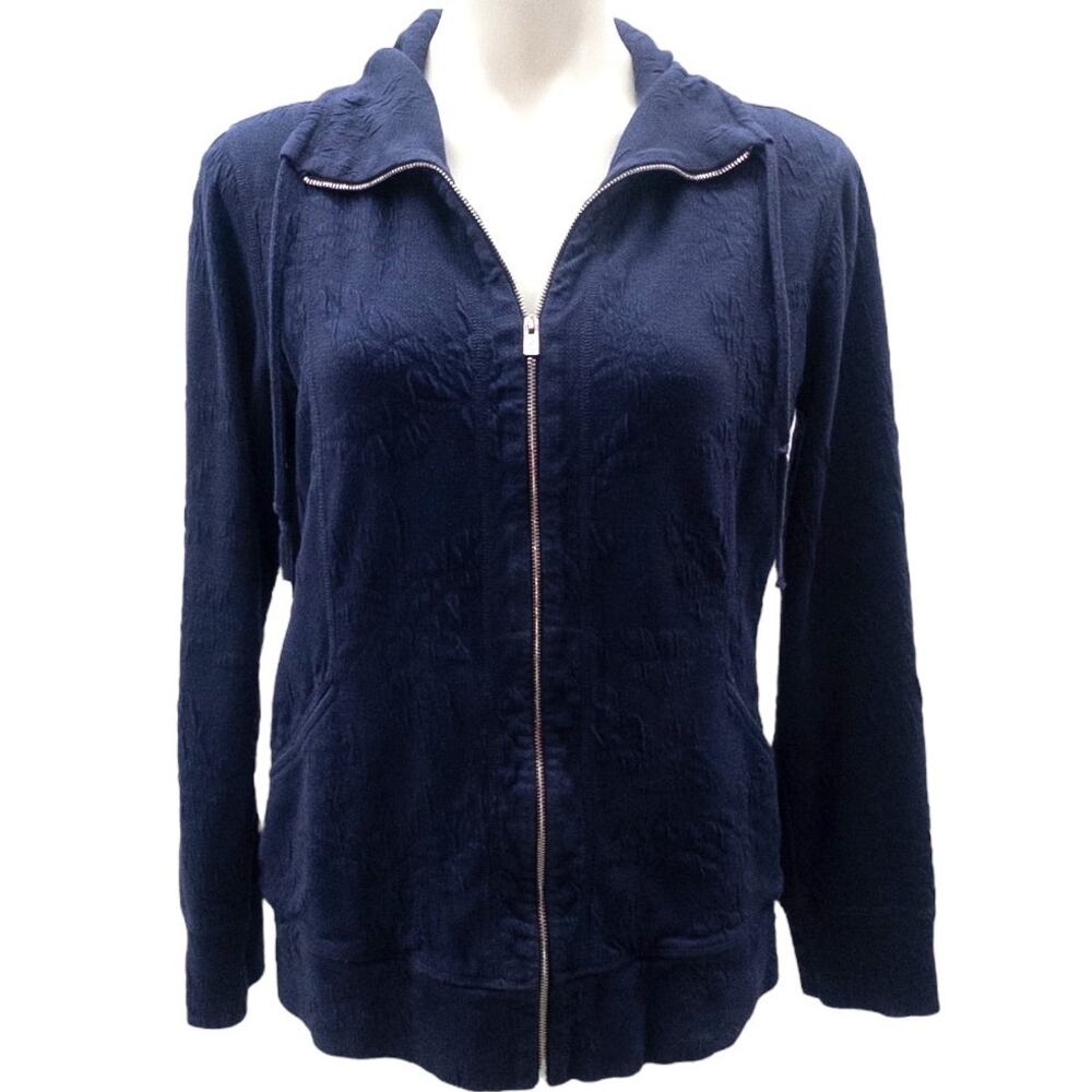 Tommy Bahama Jacquard Knit Othella Full Zip Jacket Navy Blue Women's Medium
